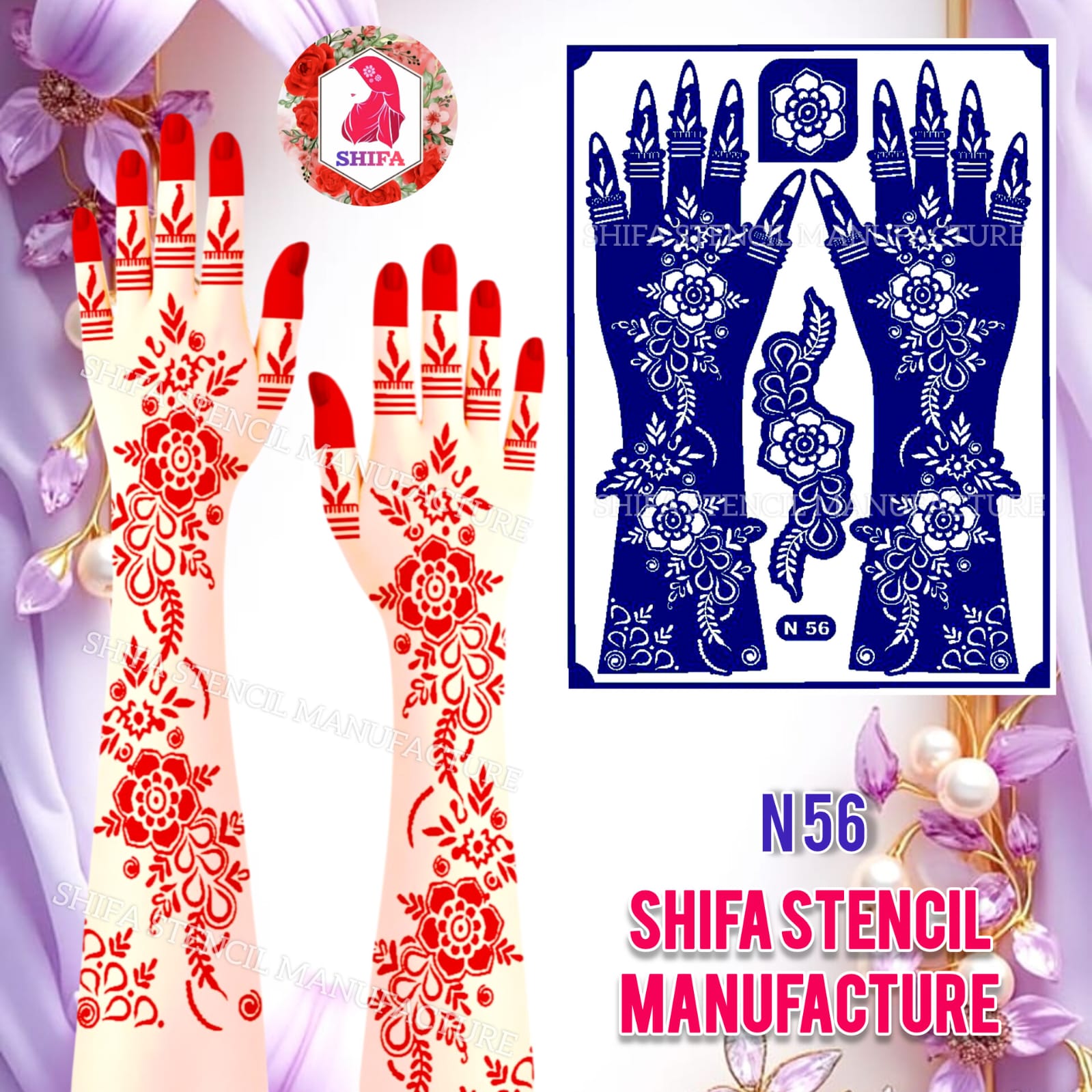 N56 Vintage Floral Vines Henna Sticker Overview Henna Stencil - Shifa Stencil